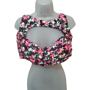 Moxi Blu Floral Pink And Black Cutout Swim Top